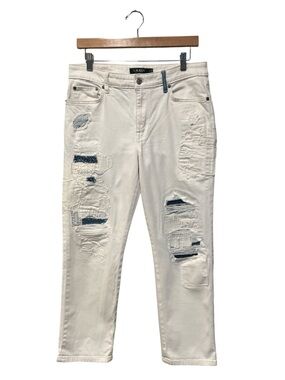 Lauren Ralph Lauren White Distressed Patch Straight Jeans Women’s Size 10